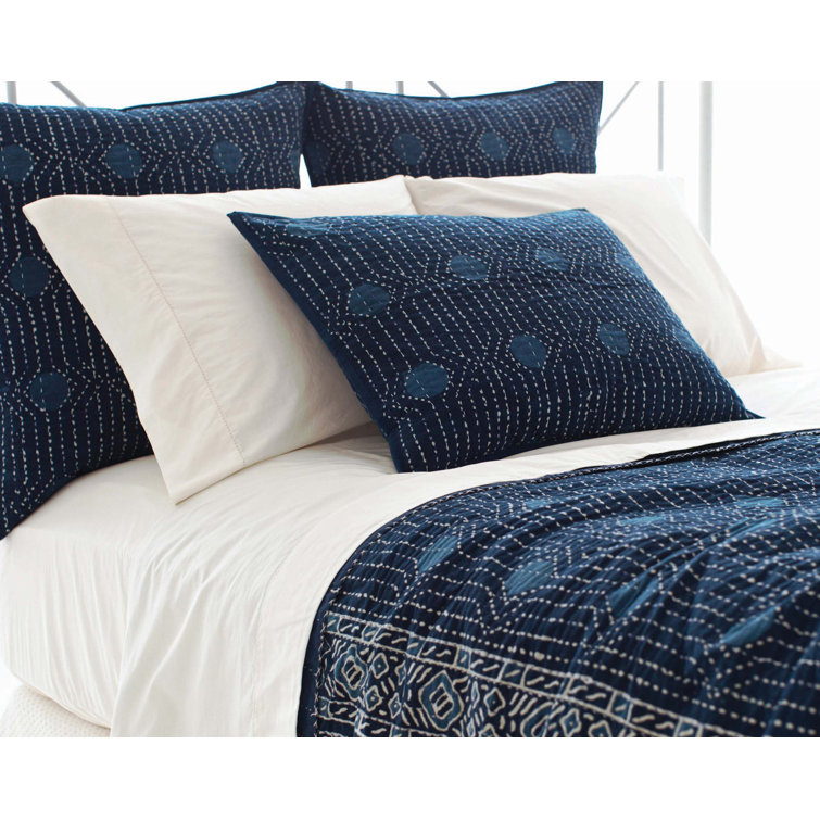 Indigo Cotton Block-Print King Coverlet