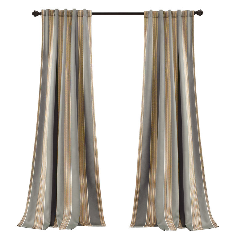 Julia Gray Polyester Stripe Room Darkening Curtain Panels