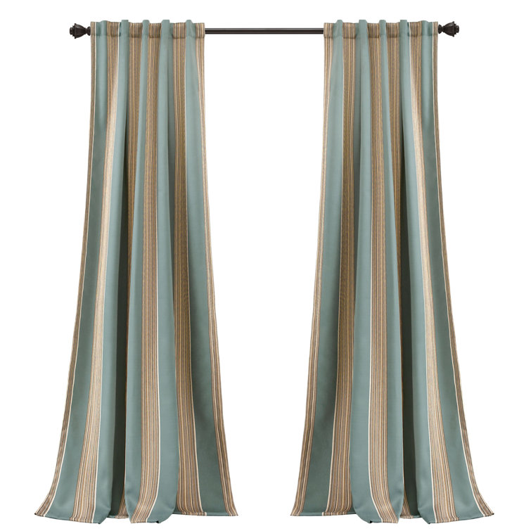 Julia Blue Polyester Blackout Striped Window Curtains