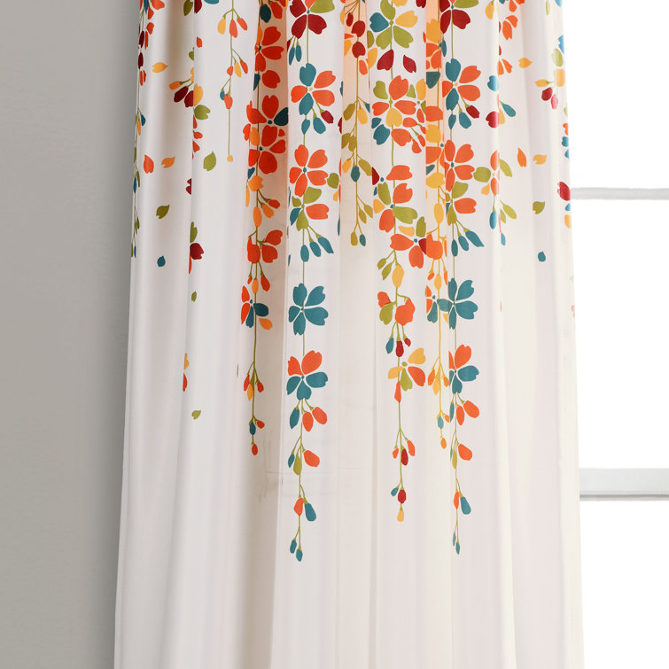 Turquoise Tangerine Floral Room Darkening Curtain Pair
