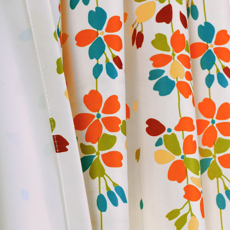 Turquoise Tangerine Floral Room Darkening Curtain Pair