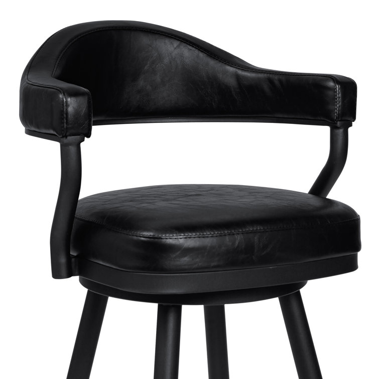 Vintage Black Faux Leather Swivel Bar Stool with Metal Frame