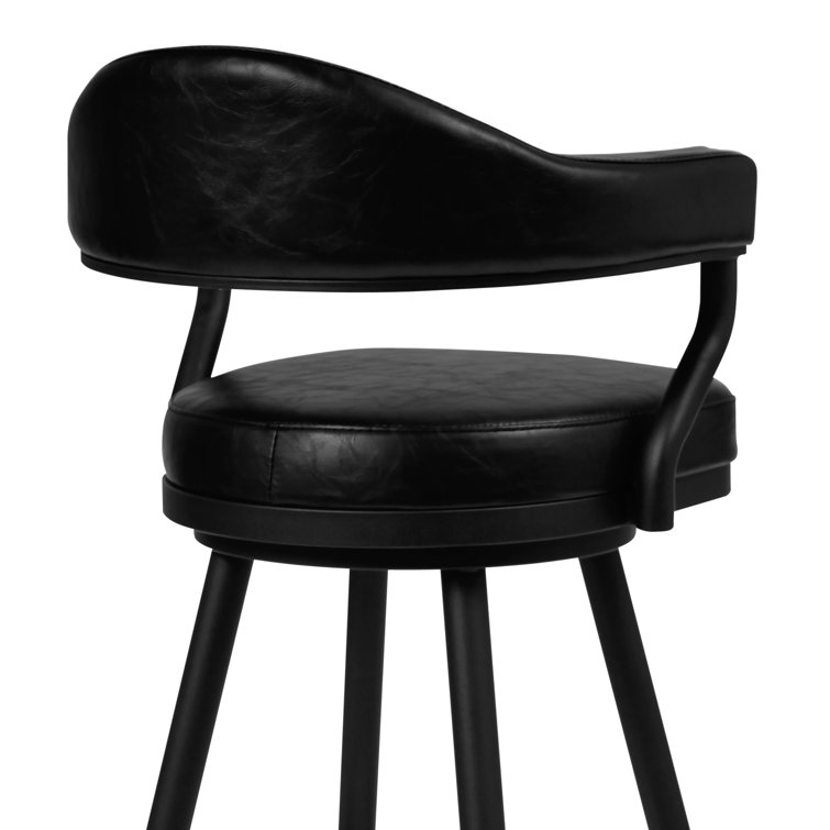 Vintage Black Faux Leather Swivel Bar Stool with Metal Frame