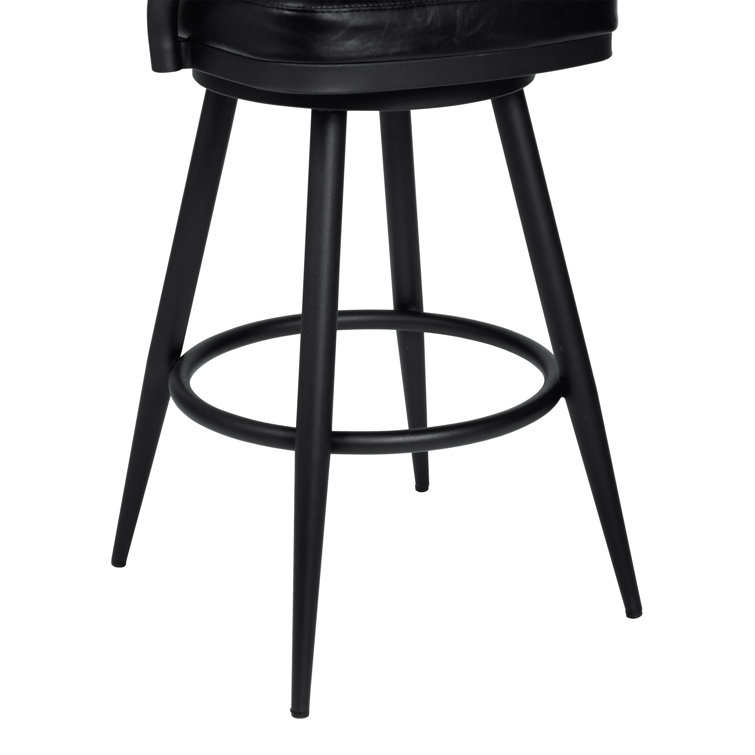 Vintage Black Faux Leather Swivel Bar Stool with Metal Frame