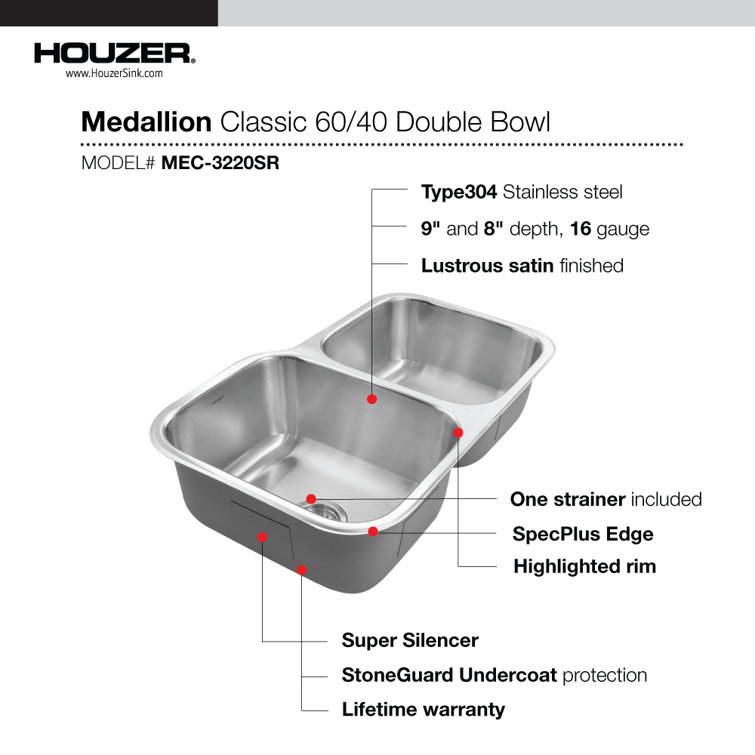 Medallion Classic 31.5'' Stainless Steel Double Bowl Undermount Sink