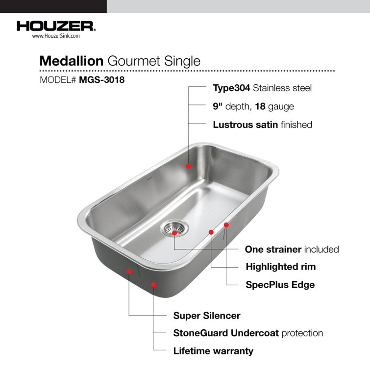 Large Stainless Steel Single Bowl Undermount Kitchen Sink