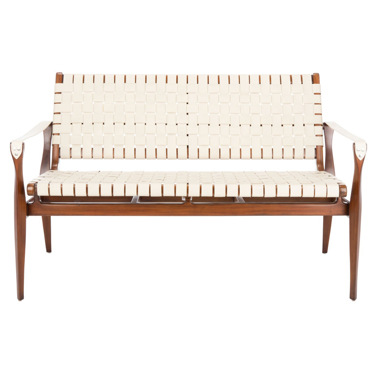 Brenton 56'' White and Light Brown Leather Bench