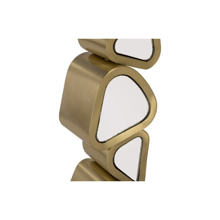 Contemporary Pebble Gold Round Stone and Metal End Table