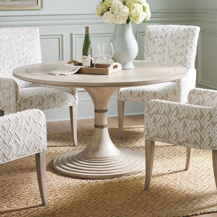 Beige Round Hickory Veneer Contemporary Dining Table