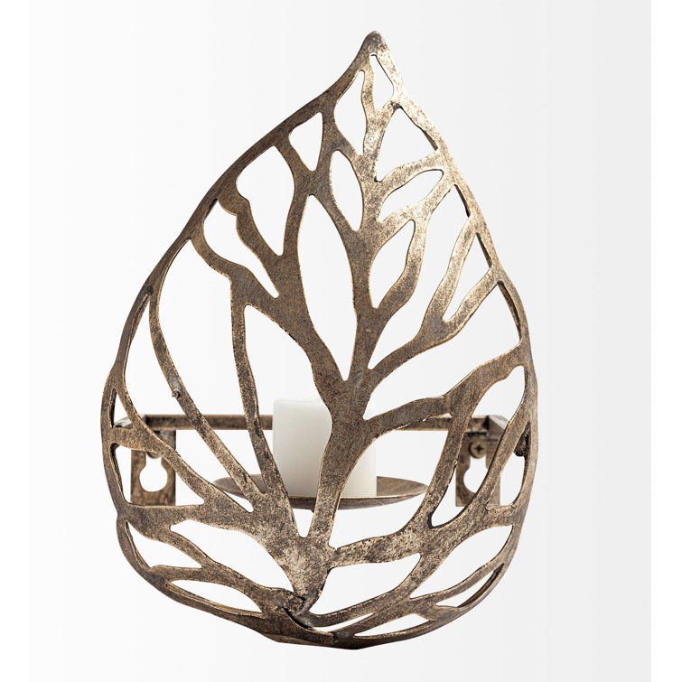 Antiqued Bronze Champagne Leaf Wall Candle Holder
