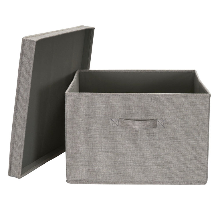 Medium Black Fabric Storage Bins with Lids, Set of 2