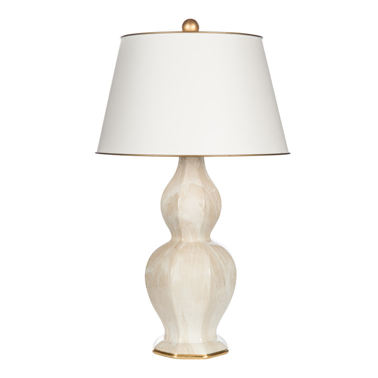 Elegant Cream Marble Table Lamp with Off-White Parchment Shade