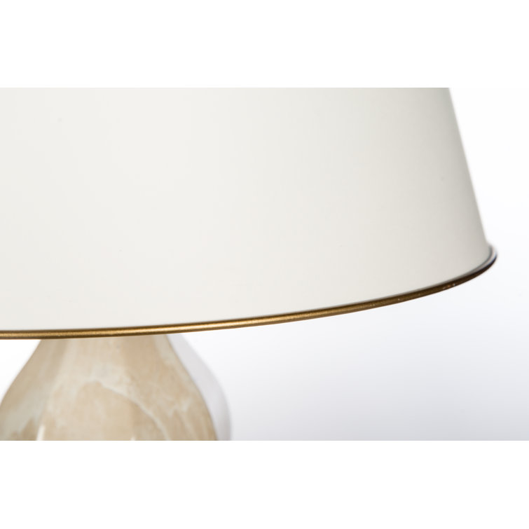 Elegant Cream Marble Table Lamp with Off-White Parchment Shade