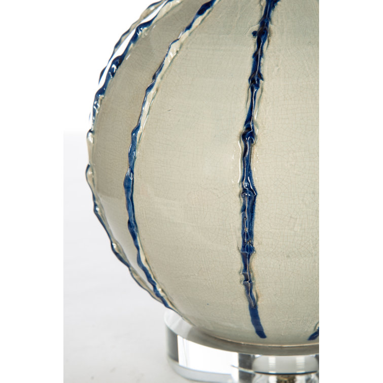 Navy Blue Ceramic Table Lamp with Cream Leather Shade