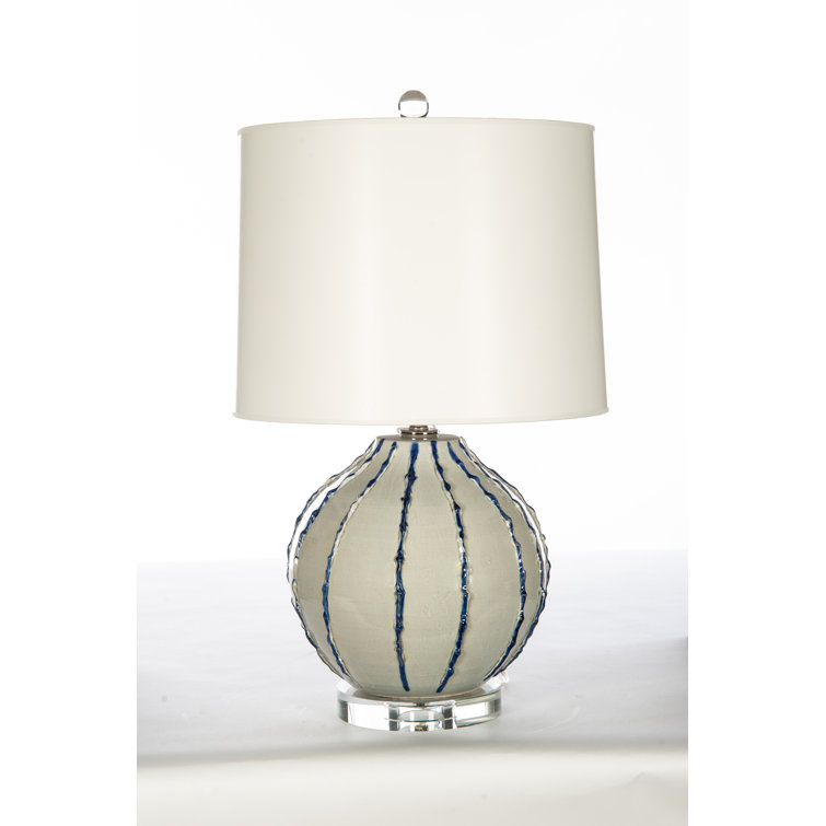 Navy Blue Ceramic Table Lamp with Cream Leather Shade