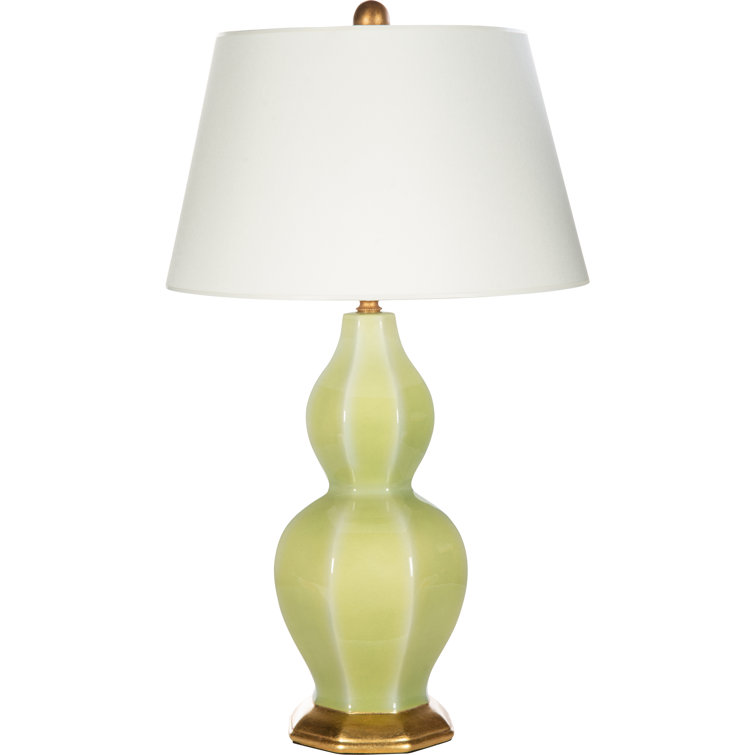 Verde/Gold Solid Brass Table Lamp with Cream Cotton Shade