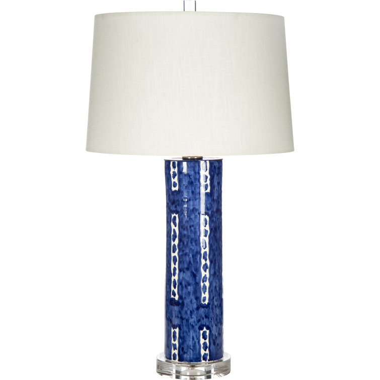 Royal Blue and White Ceramic Table Lamp with Linen Shade