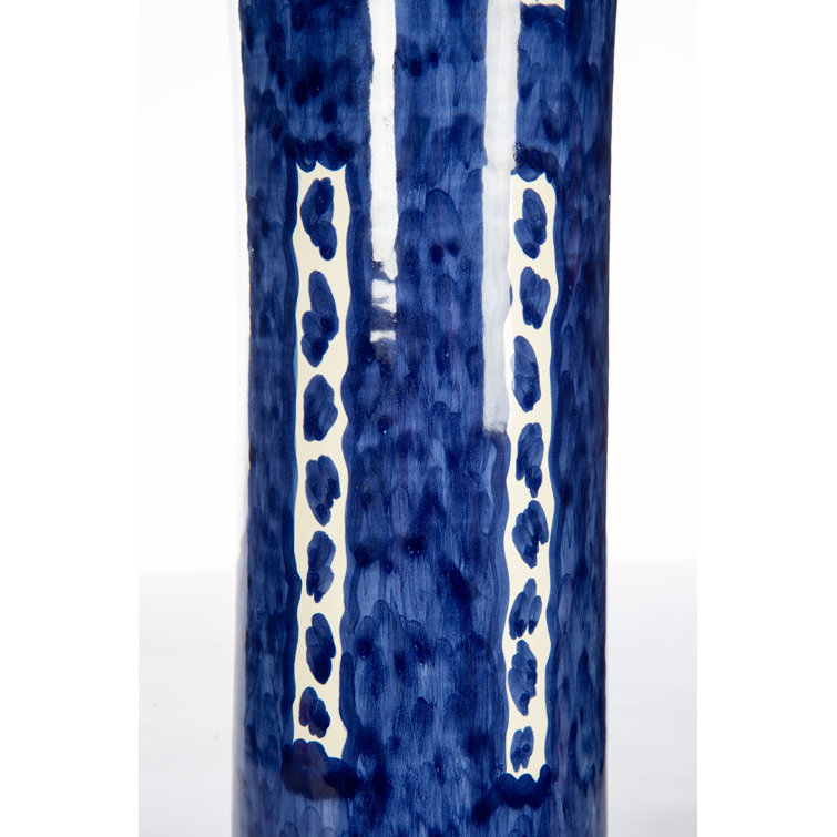 Royal Blue and White Ceramic Table Lamp with Linen Shade