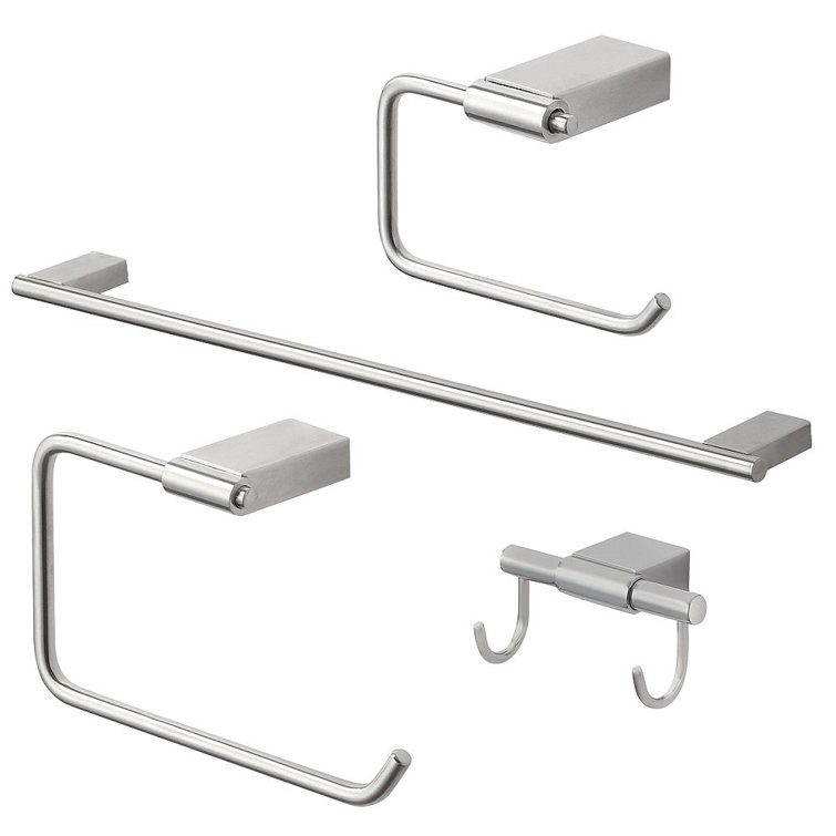 Brushed Stainless Steel 4-Piece Modern Bathroom Hardware Set