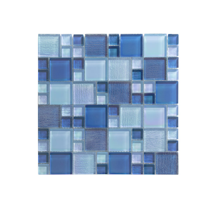 Lake Blue Iridescent Glass Mosaic Wall Tile Sheet