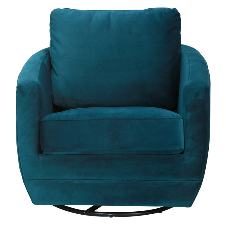 Peacock Blue Velvet Barrel Swivel Glider Chair