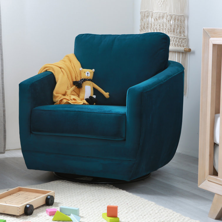 Peacock Blue Velvet Barrel Swivel Glider Chair