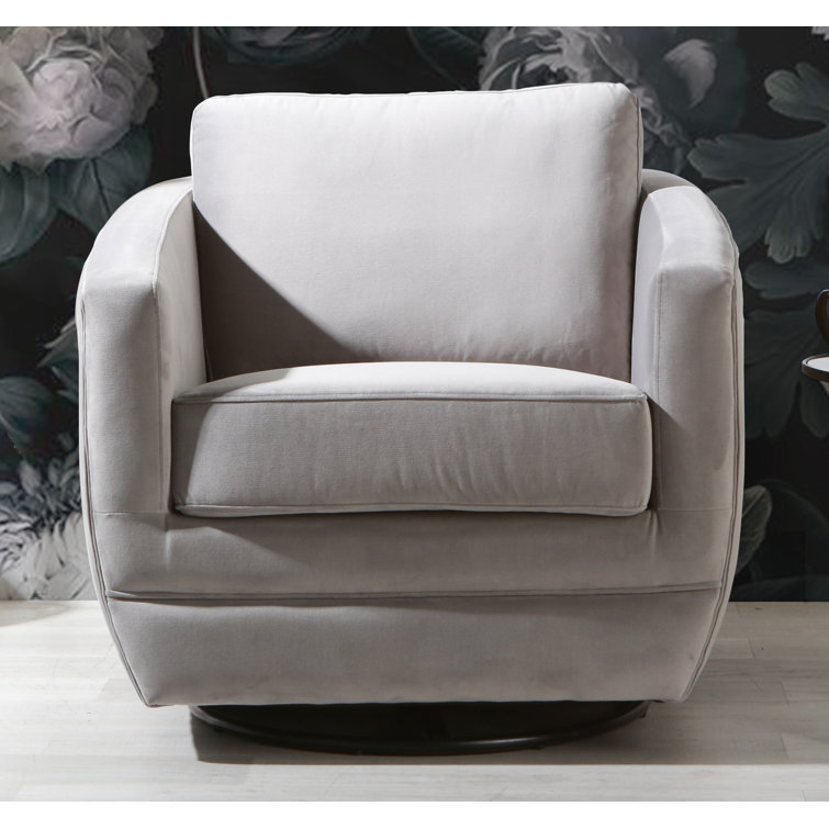 Dappled Gray Velvet Barrel Swivel Chair with Manufactured Wood