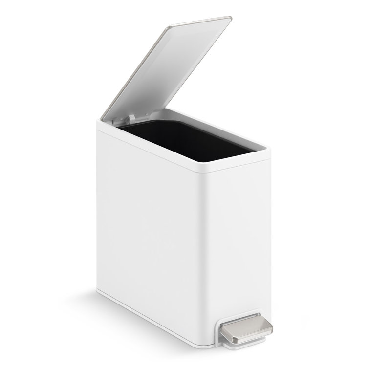 Slim 2.5-Gallon Stainless Steel and White Step Trash Can
