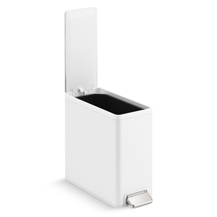 Slim 2.5-Gallon Stainless Steel and White Step Trash Can