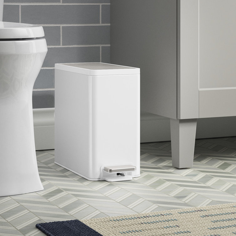 Slim 2.5-Gallon Stainless Steel and White Step Trash Can