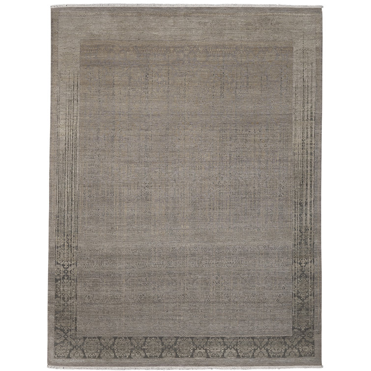 Pearl Hand-Knotted Light Gray Wool and Silk Area Rug