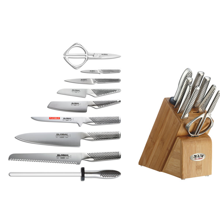 Takashi 10-Piece Stainless Steel Knife Block Set with Bamboo Block