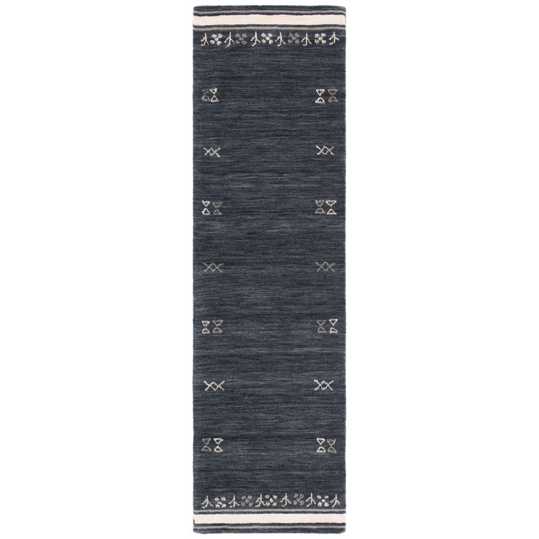 Gray Geometric Hand Loomed Wool Runner Rug