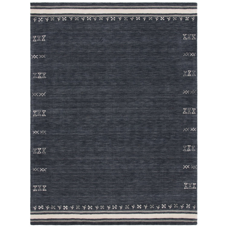 Charcoal Gray Hand-Knotted Wool Rectangular Rug 5' x 8'