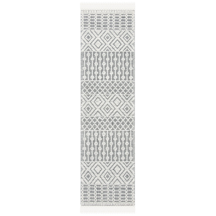 Ivory and Black Flat Woven Wool Runner Rug 2'3" x 8'