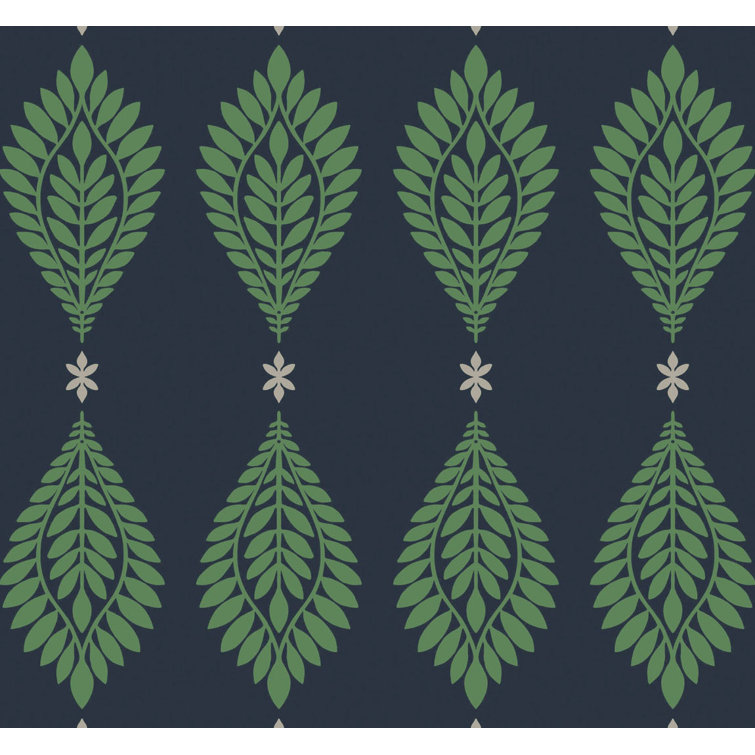 Midnight Blue and Spearmint Palm Frond Vinyl Wallpaper