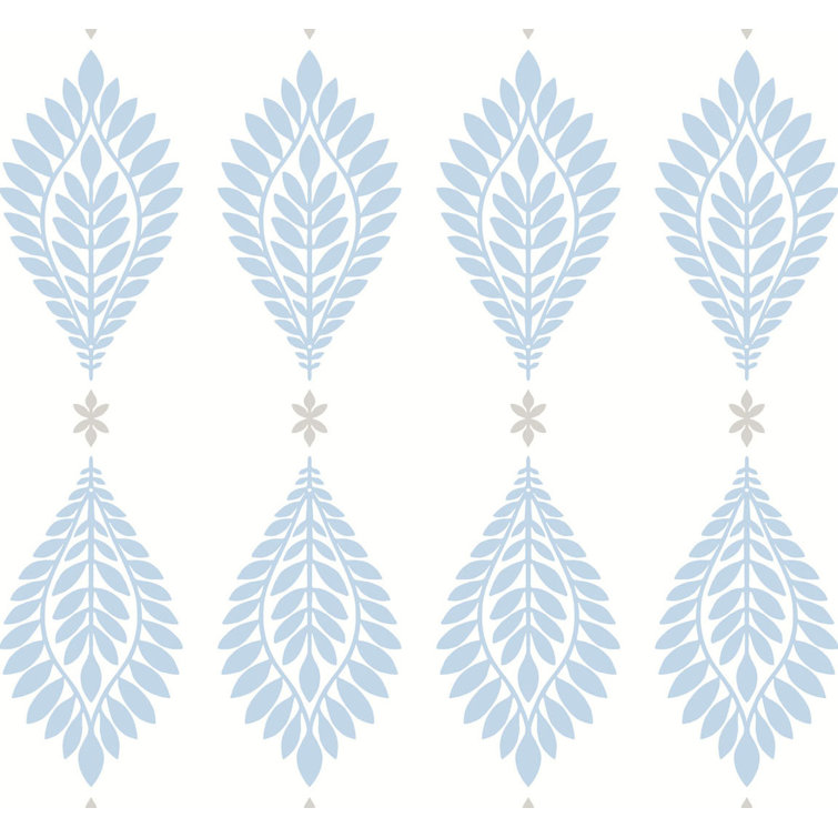 Carolina Blue and Eggshell Palm Frond Vinyl-Coated Wallpaper