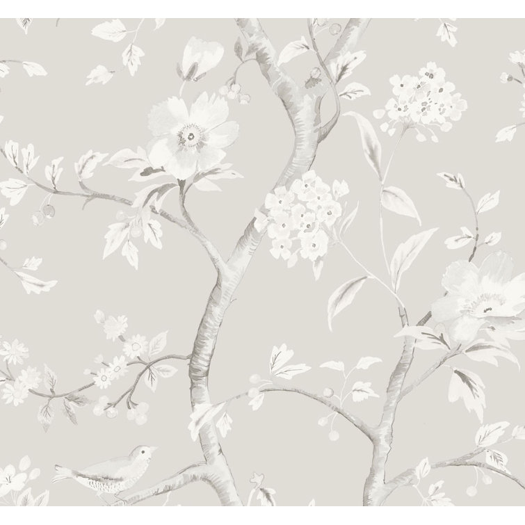 Metallic Silver Fog Floral Removable Wallpaper Roll
