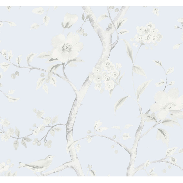 Southport Floral Blue Frost and Cove Gray Vinyl Wallpaper