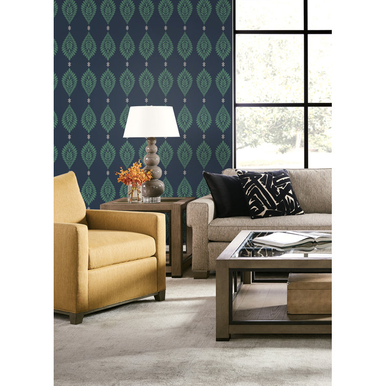 Midnight Blue and Spearmint Palm Frond Vinyl Wallpaper