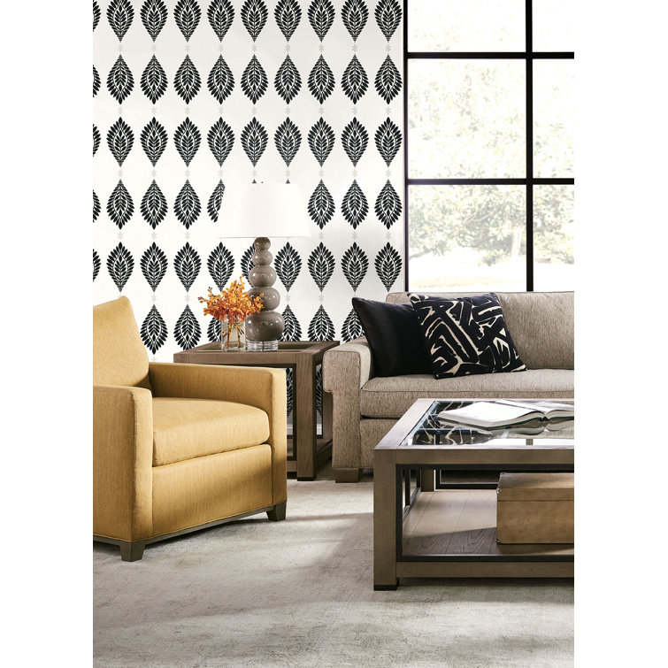 Ebony and Eggshell Palm Frond Vinyl Wallpaper