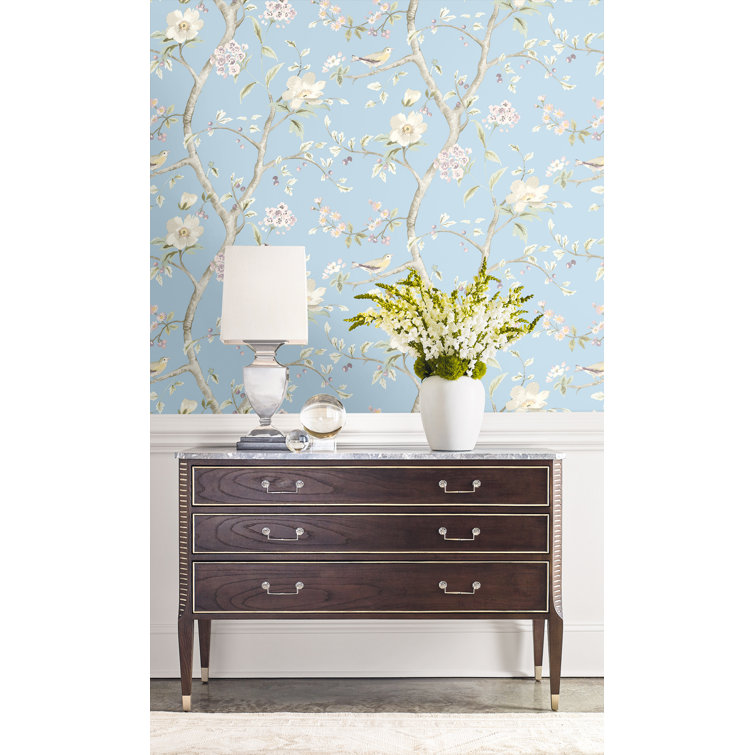 Sky Blue and Arrowroot Floral Vinyl Wallpaper