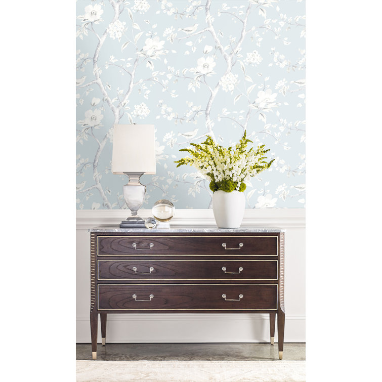 Southport Floral Blue Frost and Cove Gray Vinyl Wallpaper