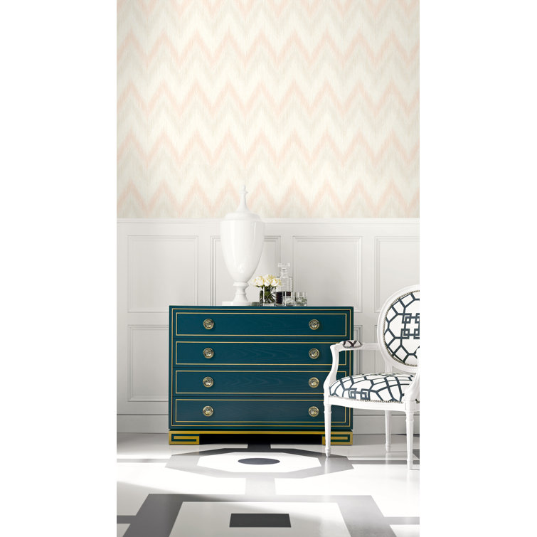 Luxe Retreat Soft Melon & Arrowroot Chevron Wallpaper Roll