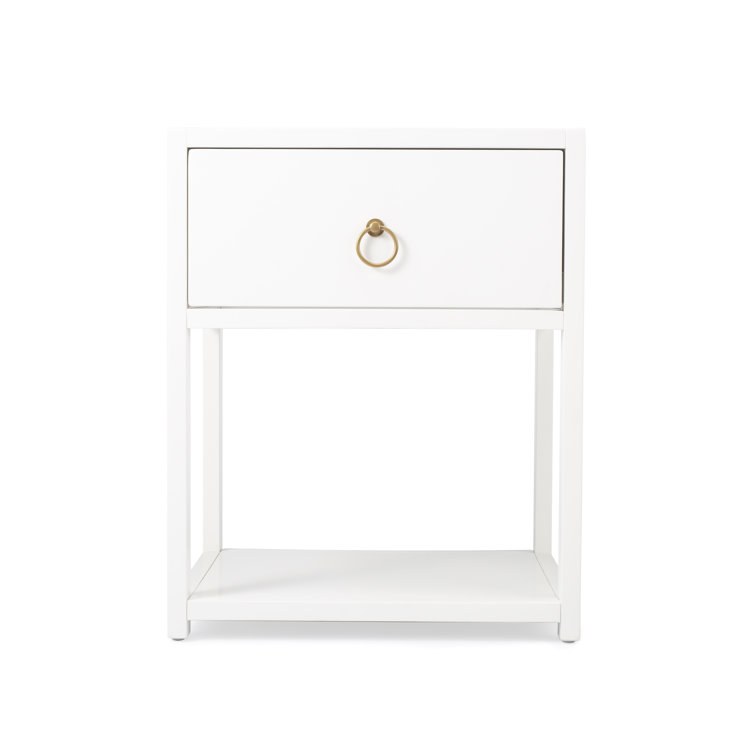 Luxe Gold & White Square End Table with Storage Shelf