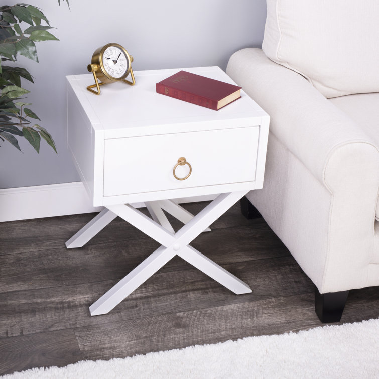 Elin Fresh White and Gold Metallic 1-Drawer Nightstand with X-Design Legs