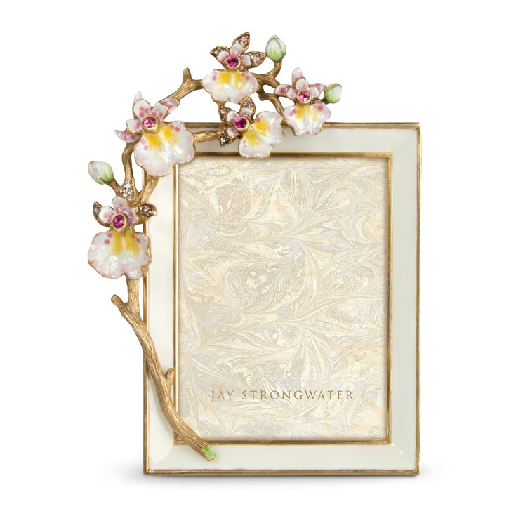 White Enameled Orchid Embellished Tabletop Photo Frame