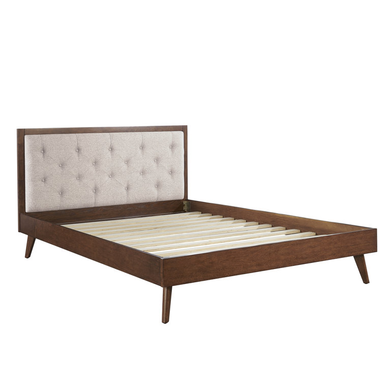 Mid-Century Modern Oatmeal King Bed with Tufted Upholstery