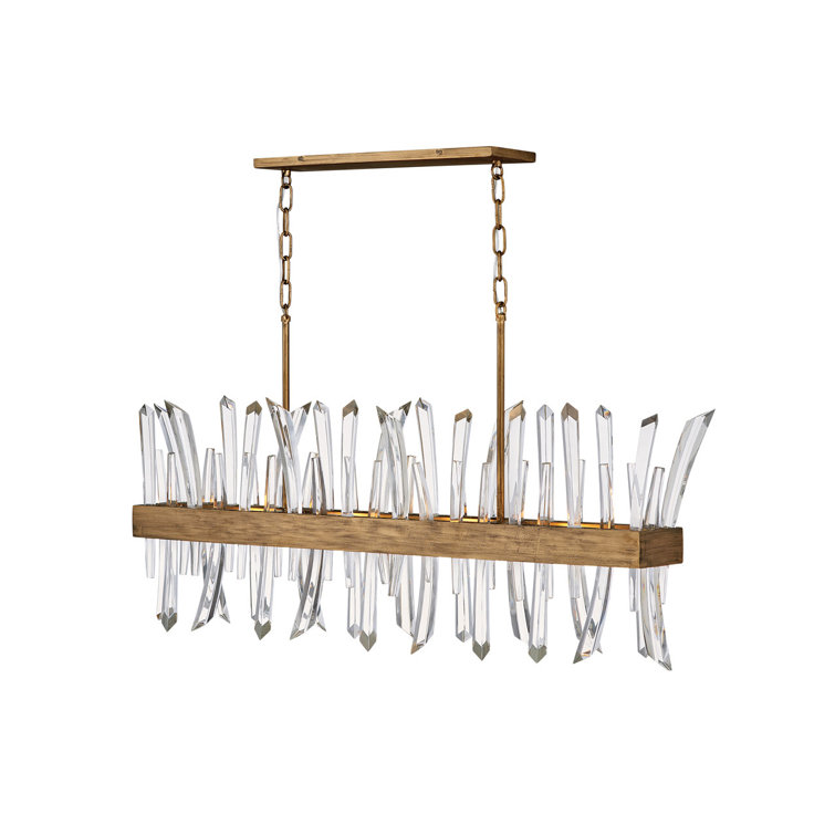 Revel Luxe 4-Light Linear Chandelier in Burnished Gold with Crystal Rods