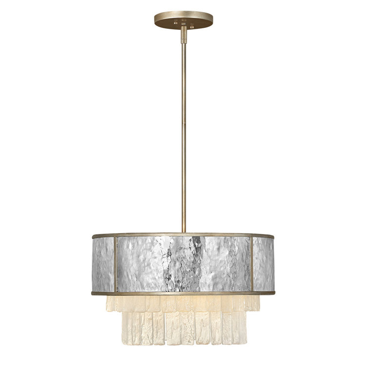 Champagne Gold Hammered Stainless Steel 4-Light LED Drum Pendant